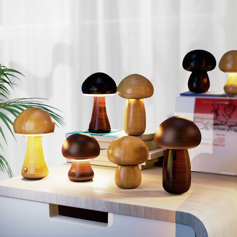 Zeitgenössische kreative Pilz-Gummibaum-Buchenholz-LED-Tischlampe für –  BulbSquare