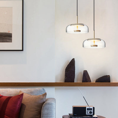 Contemporary Scandinavian Glass Drum LED Pendant Light For Dining Room