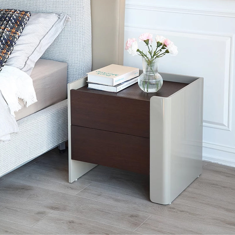Contemporary Simplicity Square MDF Wood Grain Side Table 2-Drawer For ...