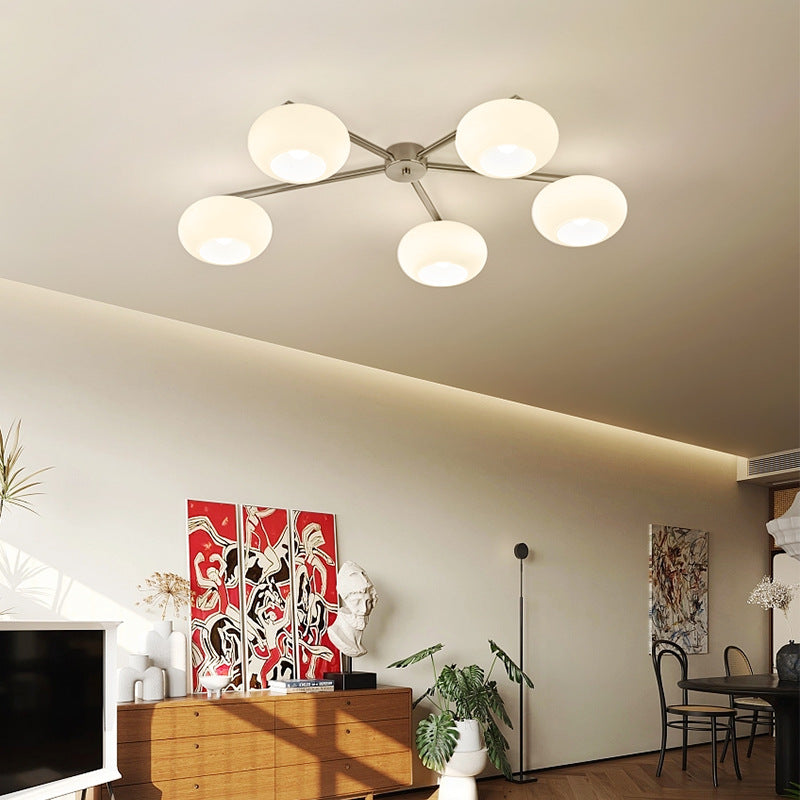 Modern Mid-Century Iron Glass Oval Shade 5-Light Semi-Flush Mount Ceiling  Light For Living Room