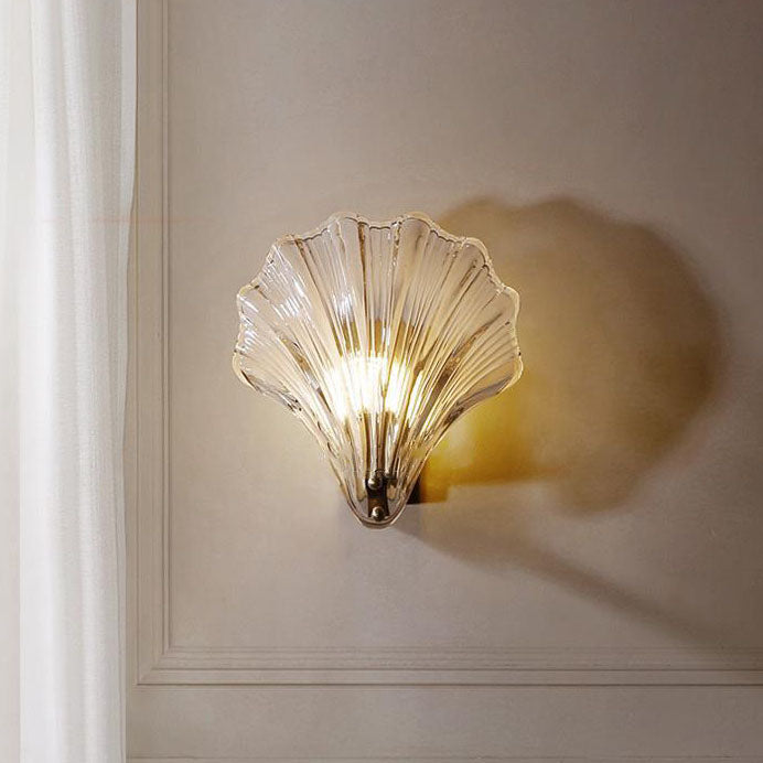 Contemporary Creative Shell All Copper Glass 1 Light Wall Sconce Lamp For Bedroom