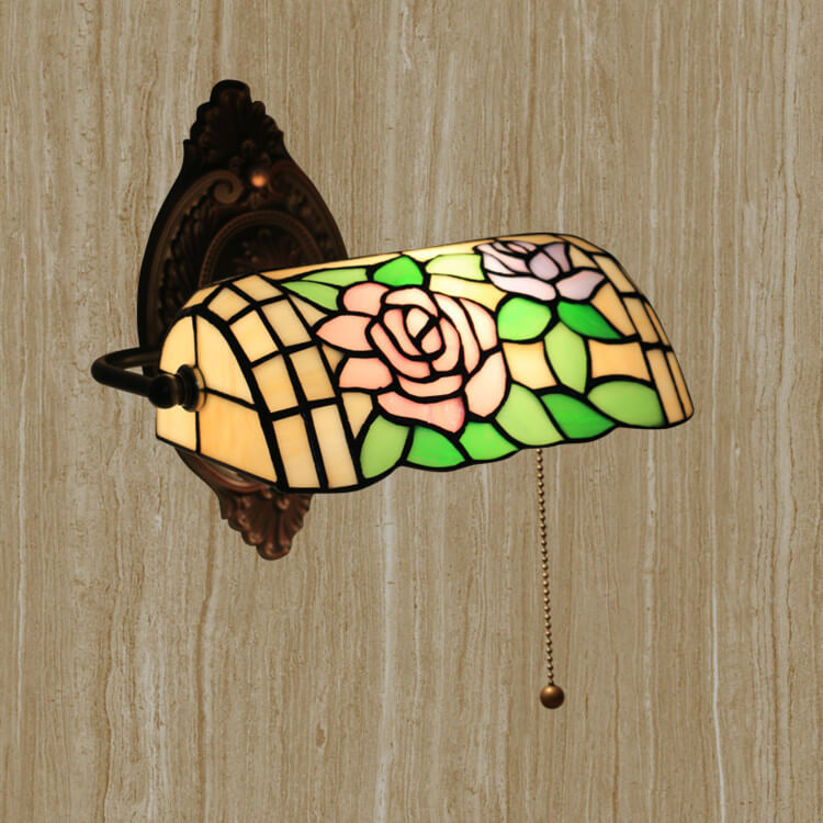 Traditional Tiffany Floral Stained Glass 1-Light Zipper Wall Sconce Lamp For Living Room