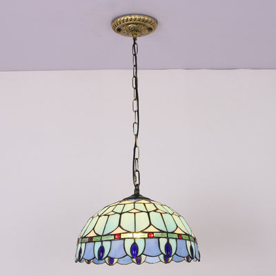 Traditional Tiffany Mediterranean Half Round Stained Glass 1-Light Pendant Light For Bedroom