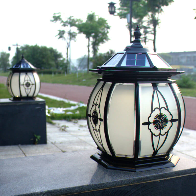 Contemporary Industrial Solar Waterproof Aluminum Glass Cage Post Lamp LED Lawn Landscape Light For Outdoor