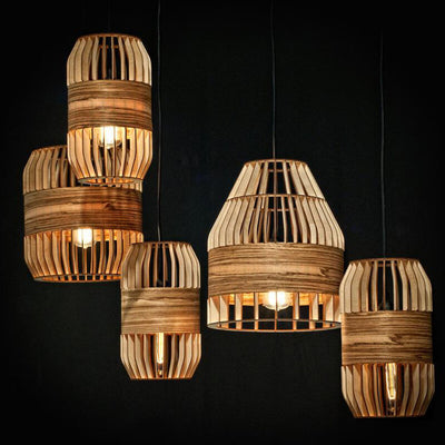 Modern Minimalist Wooden Birdcage Design 1- Light Pendant Light