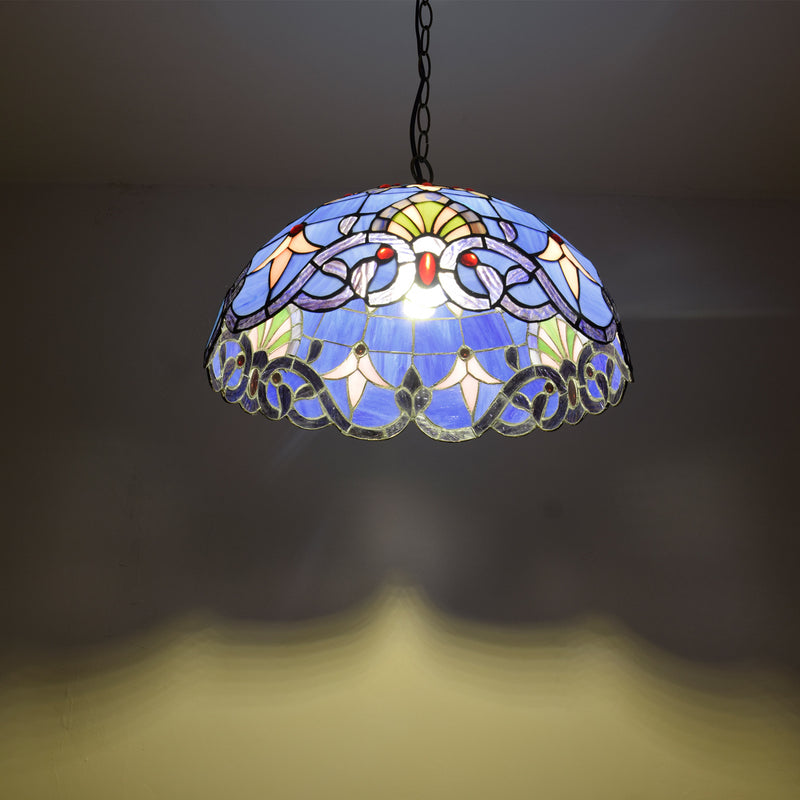 Traditional Tiffany Baroque Half Round Iron Stained Glass 1-Light Pendant Light For Living Room