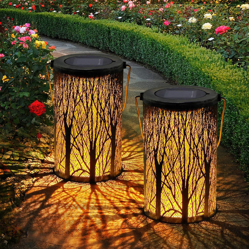 Modern Art Deco Solar Cylinder Skeleton Lantern Iron LED Outdoor Landscape Light For Garden