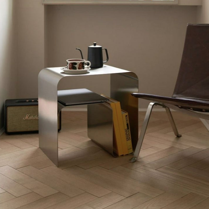 Moderne minimalistische gebogene Edelstahl-Beistelltisch-Aufbewahrungs – BulbSquare