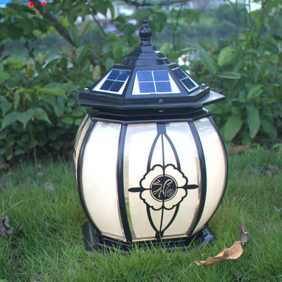 Contemporary Industrial Solar Waterproof Aluminum Glass Cage Post Lamp LED Lawn Landscape Light For Outdoor