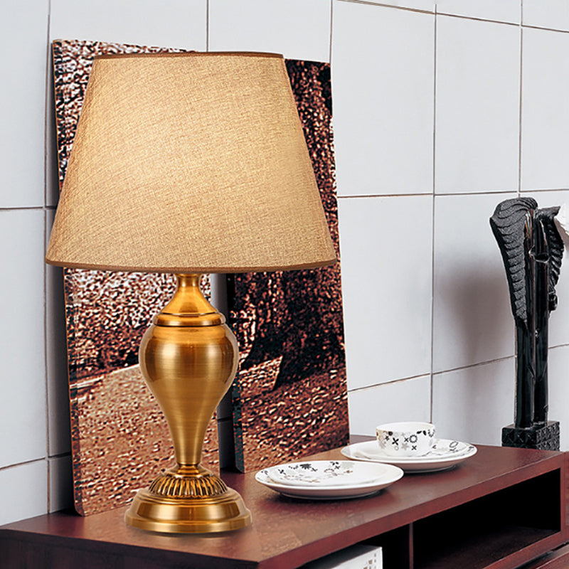 Modern Transitional Round Fabric Shade Hardware Base 1-Light Table - Main Image