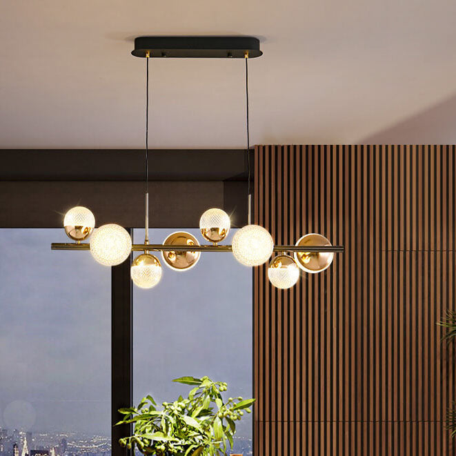 Modern Luxury Acrylic Spherical Iron Rod LED Island Light Chandelier –  BulbSquare