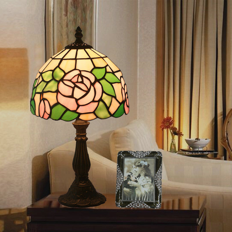 伝統的なティファニーローズフラワーステンドグラスシェード亜鉛合金