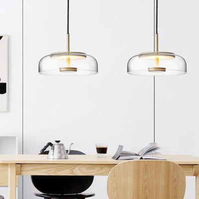 Contemporary Scandinavian Glass Drum LED Pendant Light For Dining Room