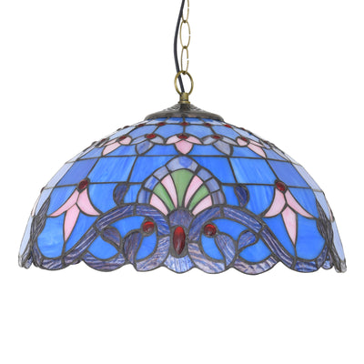 Traditional Tiffany Baroque Half Round Iron Stained Glass 1-Light Pendant Light For Living Room