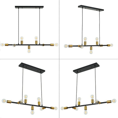 Contemporary Industrial Long Line Iron 7-Light Island Light Chandelier For Dining Room