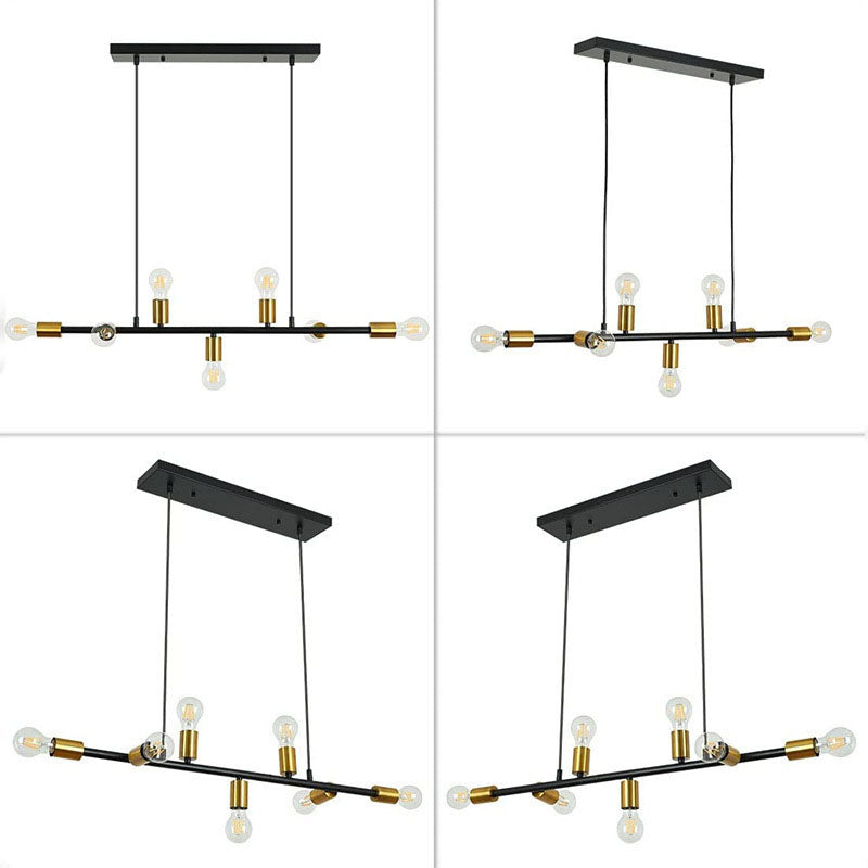 Contemporary Industrial Long Line Iron 7-Light Island Light Chandelier For Dining Room