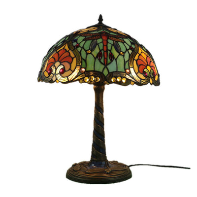 Traditional Tiffany Flower Decor Stained Glass Dome 2-Light Table Lamp For Bedroom
