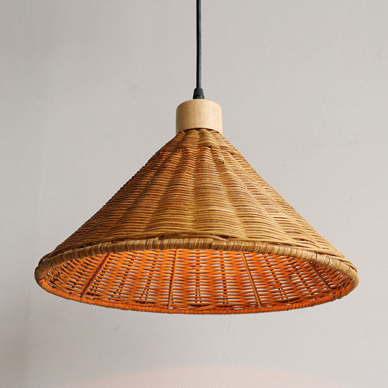 Vintage Wabi-sabi Rattan Weaving Cone 1-Light Pendant Light