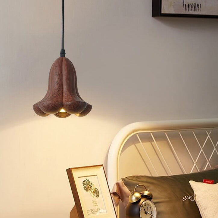レトロ侘び寂びトランペットフラワーレジンシェード1灯ペンダント