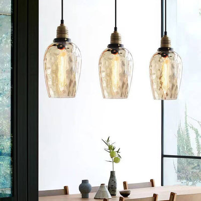 Nordic Vintage Amber Water Pattern Glass Dome 1-Light Pendant Light