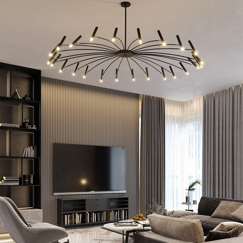 Contemporary Scandinavian Round Radioactive Iron Aluminum 12/24 Light Chandelier For Living Room