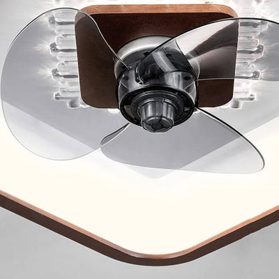 Modern Chinese Walnut Round Square Acrylic LED Flush Mount Ceiling Fan Light