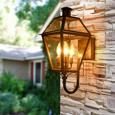Industrial Waterproof Glass Lantern Iron 3-Light Outdoor Wall Sconce Lamp