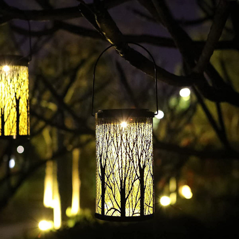 Modern Art Deco Solar Cylinder Skeleton Lantern Iron LED Outdoor Landscape Light For Garden