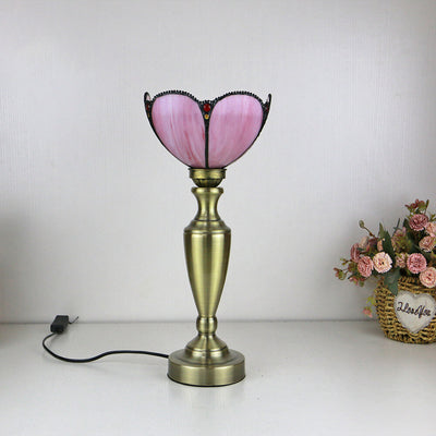 Traditional Tiffany Petals Bowl Design Stained Glass 1-Light Table Lamp For Bedroom