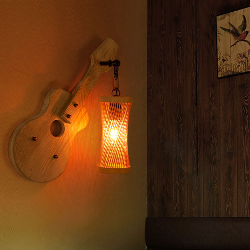 Contemporary Creative Wooden Violin Cylinder Shade 1-Light Wall