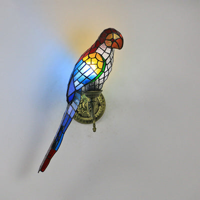 Tiffany Vintage Parrot Stained Glass 1-Light Wall Sconce Lamp