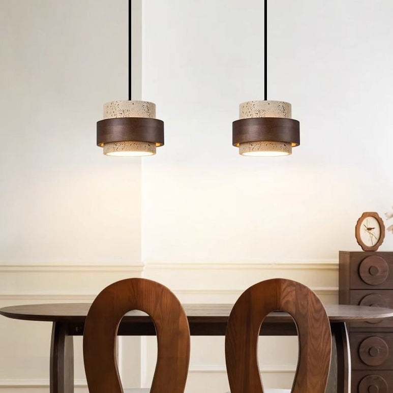 Suspension En Travertin Jaune – Lumière Réglable 3000K-6000K – Style Vintage Bois Et Métal – Pour Chambre, Couloir, Cuisine