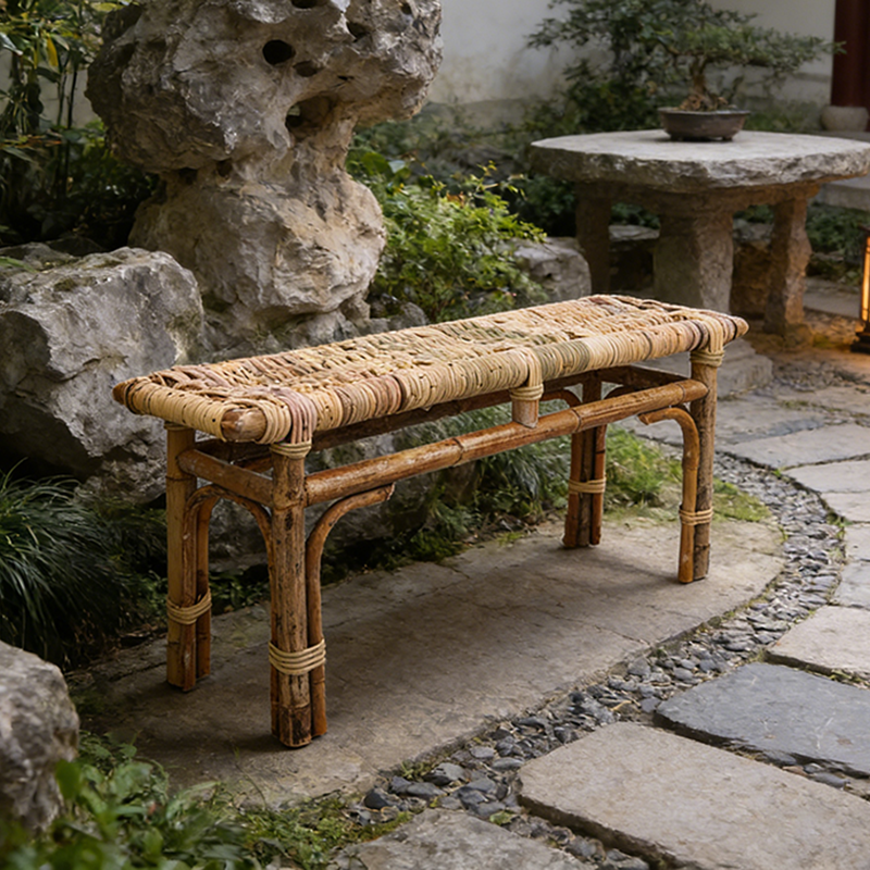 Moderner minimalistischer Bambus-Rattan-Bank Solider Bambusrahmen & ge –  BulbSquare