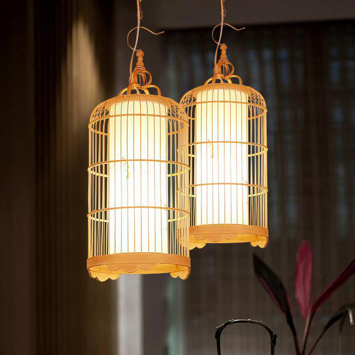Traditioneller chinesischer Zylinder-Vogelkäfig aus Bambus, gewebtes M –  BulbSquare
