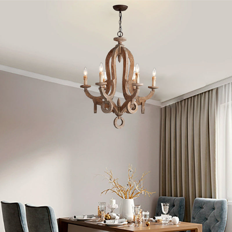 Traditionelle rustikale Kerzenhalter Holz Glas 6-Licht Kronleuchter fü – BulbSquare