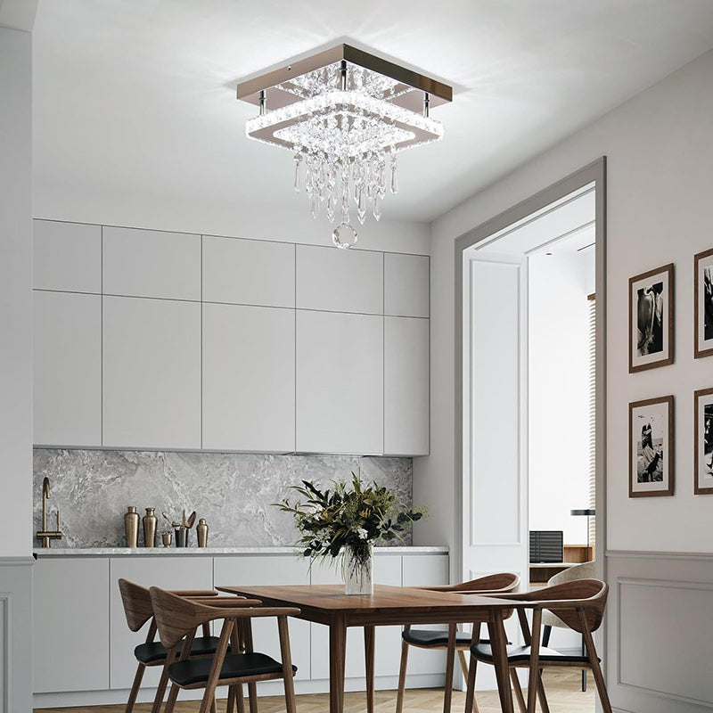 Modern Luxury Square Orb Pendant Crystal Stainless Steel LED Flush Mou BulbSquare