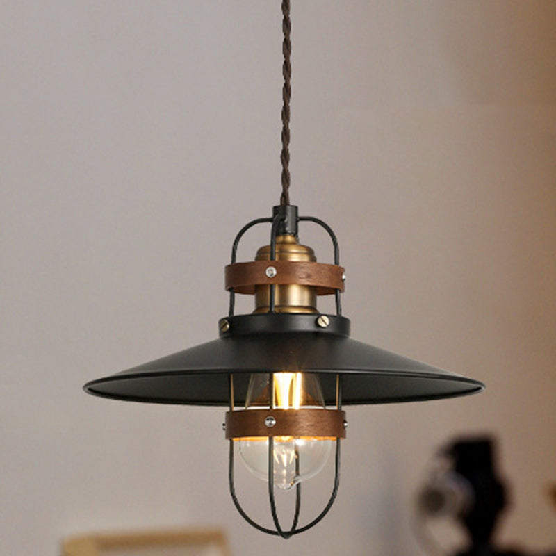 Contemporary Industrial Iron Cone Cage 1-Light Pendant Light For