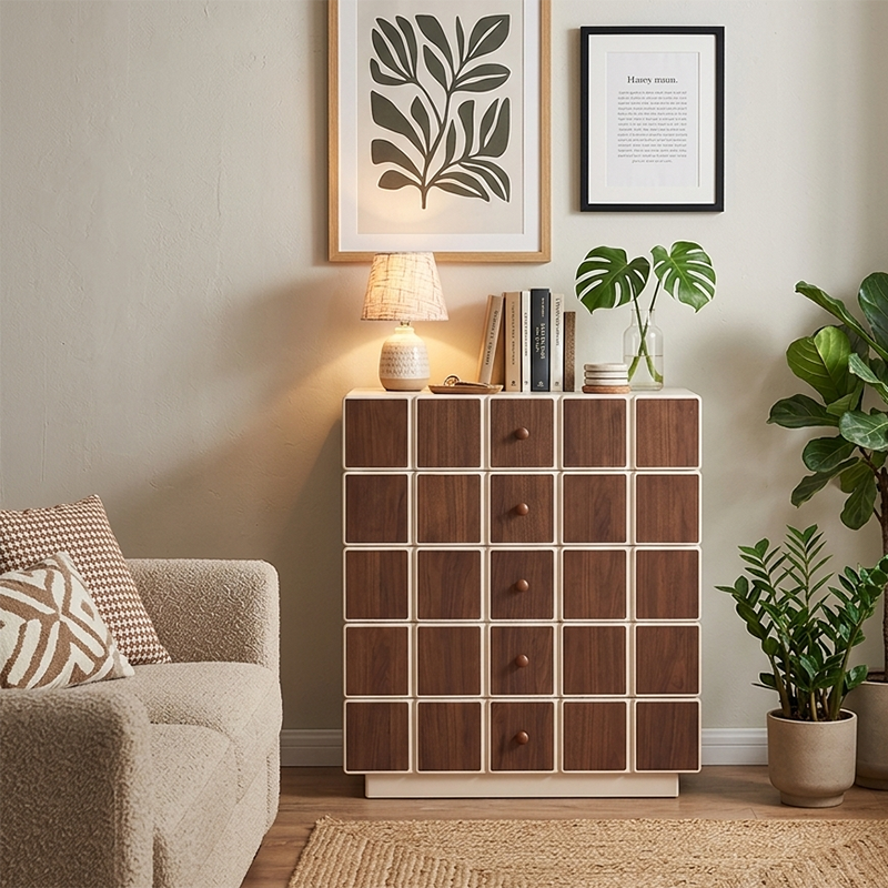 Contemporary Geometric Storage Cabinet: 5-Drawer Dresser Cabinet
