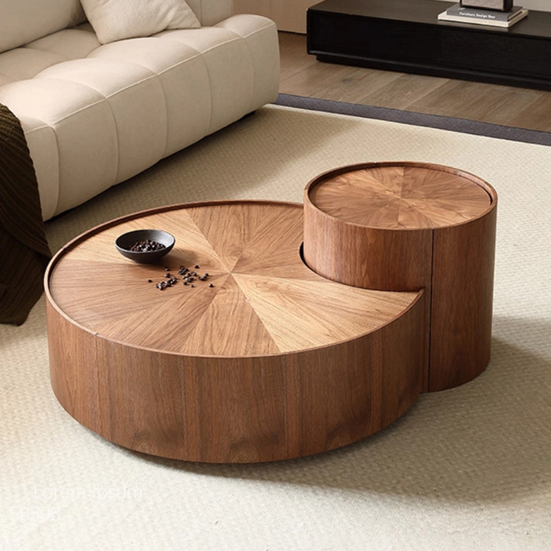 Moderner minimalistischer runder Couchtisch aus massivem Holz mit mehr – BulbSquare