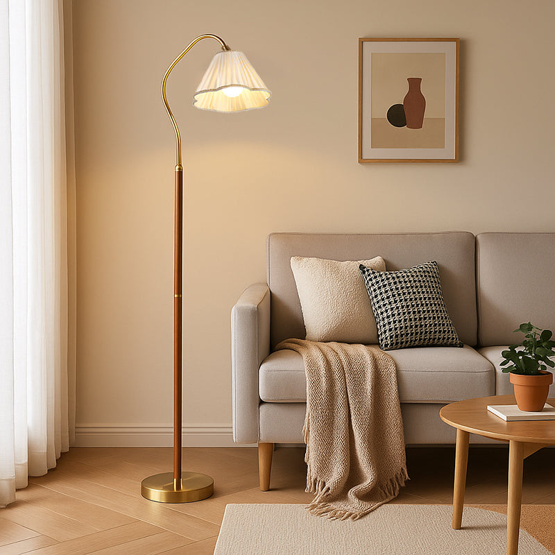 Japanese Vintage Flower Solid Wood Iron Fabric 1-Light Standing