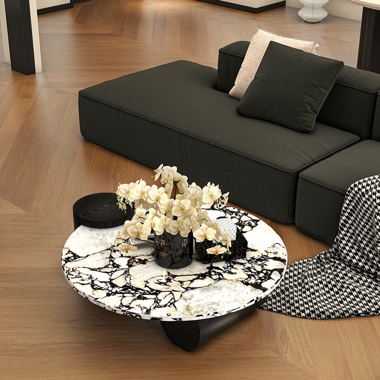 Moderner skandinavischer runder Couchtisch aus Marmor und mitteldichte – BulbSquare