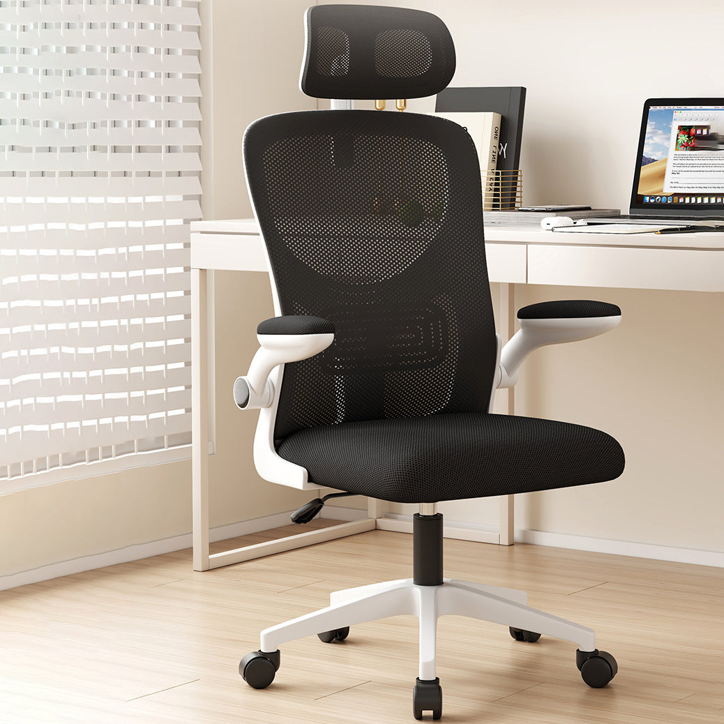Modern Simplicity Ergonomic Adjustable Desk Chair Headrest Flip-Up Arm
