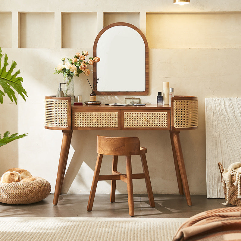 open lace back dress Contemporary Retro Oblong Solid Wood Rattan Dressing Table 2-Drawer Fo –  BulbSquare