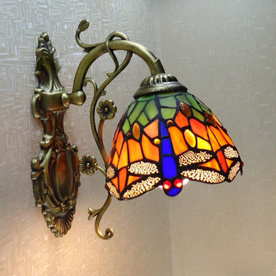 Tiffany Handmade Stained Glass Dragonfly 1-Light Wall Sconce Lamp