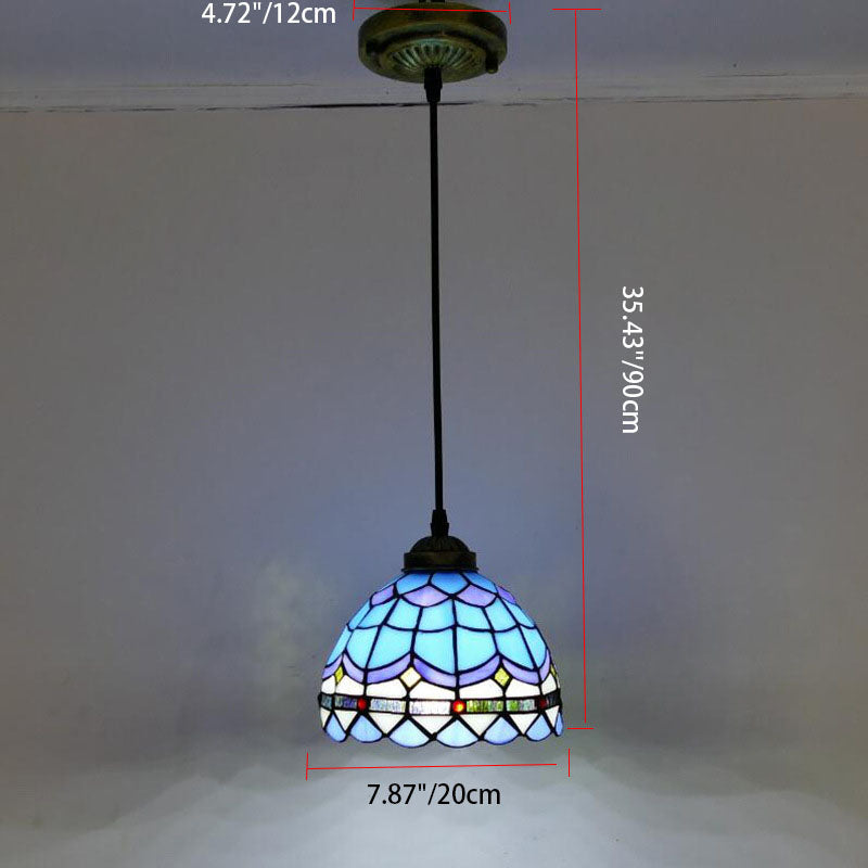 Traditional Tiffany Cone Iron Stained Glass 1-Light Pendant Light For Living Room