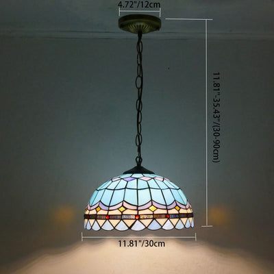 Traditional Tiffany Cone Iron Stained Glass 1-Light Pendant Light For Living Room