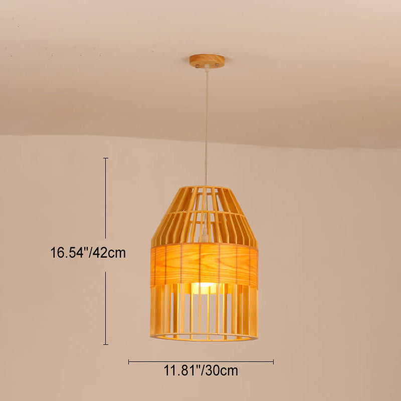 Modern Minimalist Wooden Birdcage Design 1- Light Pendant Light
