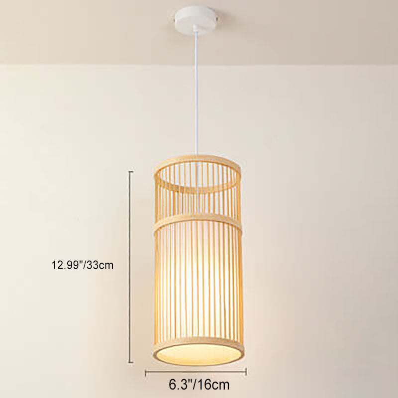 Japanese Zen Bamboo Weaving Lantern 1-Light Pendant Light