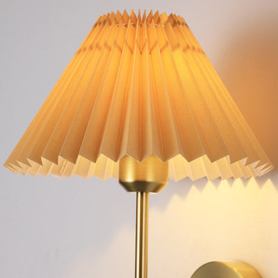 Vintage Pleated Fabric Shade Straight Arm 1-Light Wall Sconce Lamp