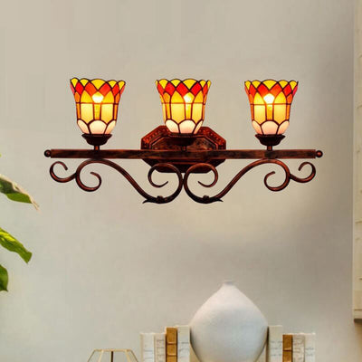 Traditional Tiffany European Vintage Stained Glass Mirror Front Light 3-Light Wall Sconce Lamp